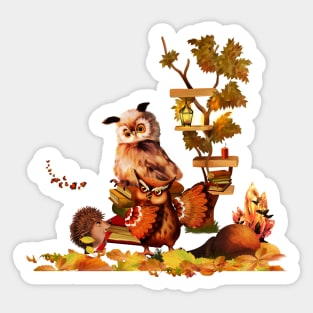 Friends cute owls and Hedgehog Sticker